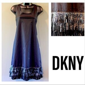 DKNY Black Flapper Style Fringed Hem Dress